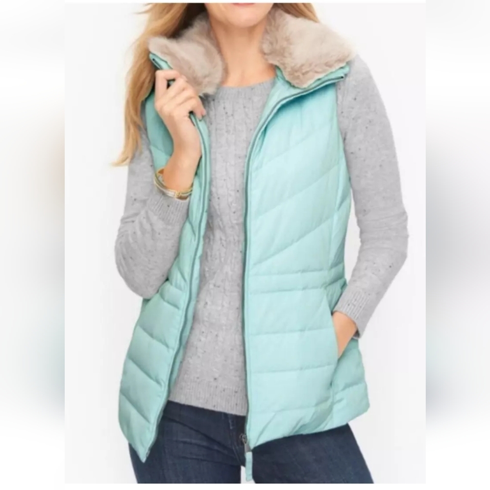 NWT Talbots Down Faux Fur Collar Vest Size Small